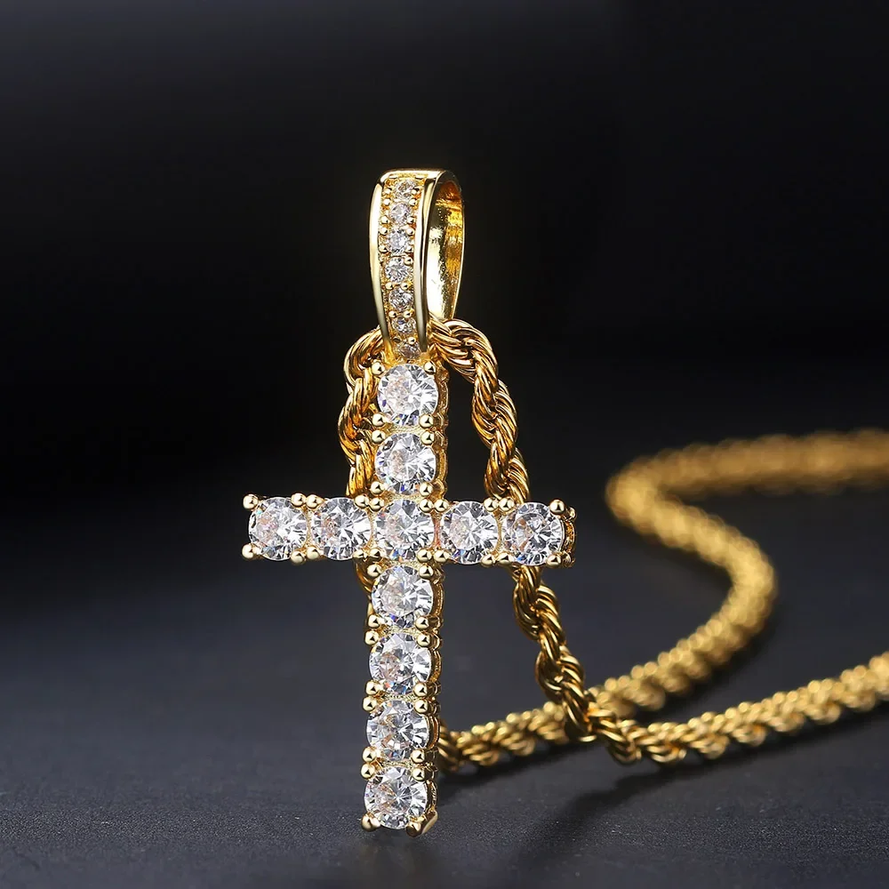 Collar con Colgante de Cruz para Mujer, Joyería de Cadena con Diamantes Personalizada para Hombre y Mujer, Joyería Masculina