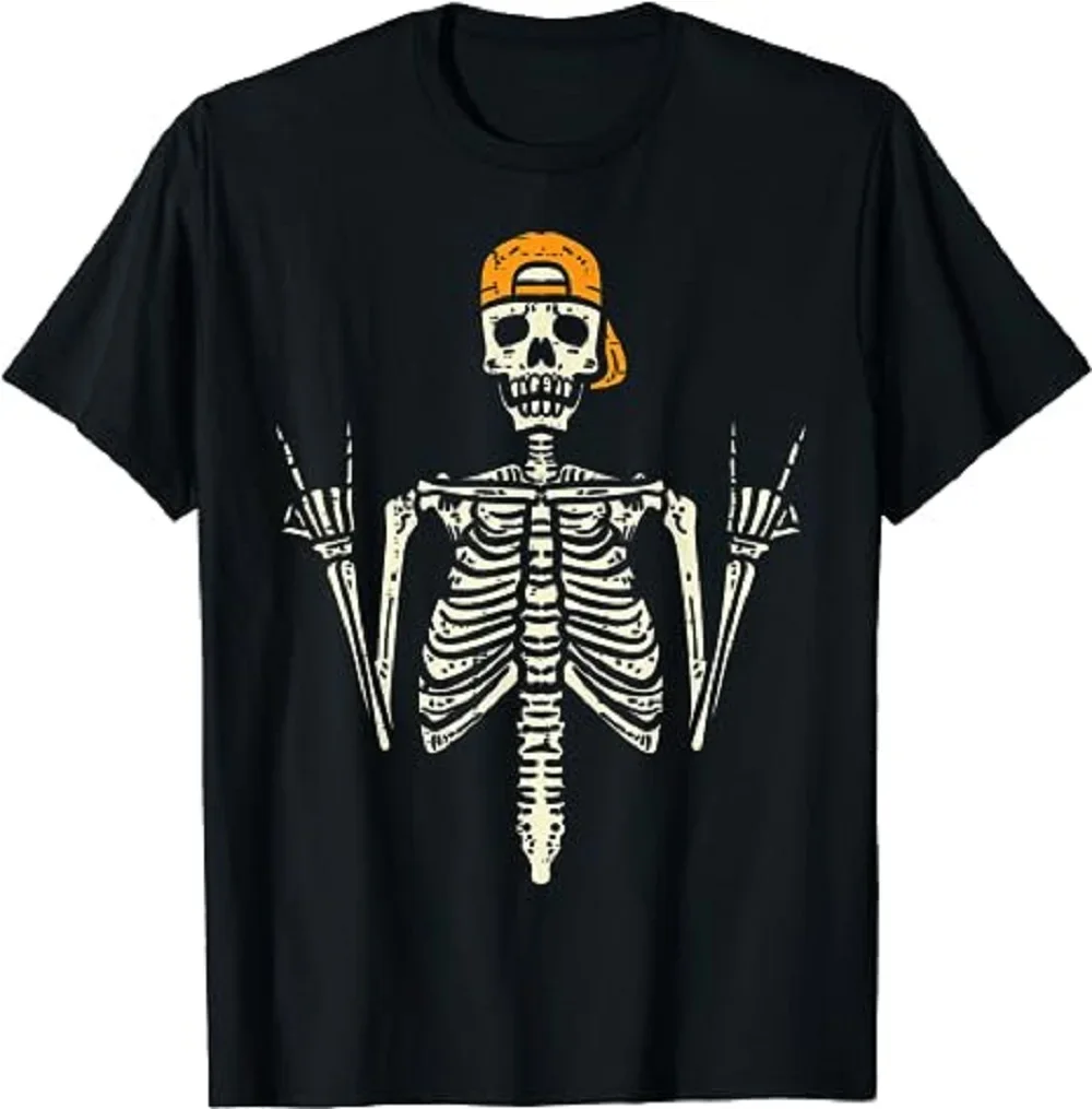 الروك الهيكل العظمي كاب المتزلج بارد هالوين الشرير الصخرة الرجال الفتيان T-shirtCX