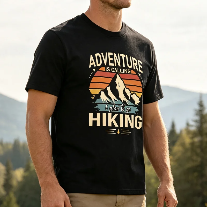 Adventure Is Calling I Plan To Go Hiking T‑Shirt Vintage Mountain Graphic Tee Men Women Outdoor Camping Nature‑lover Casual Top