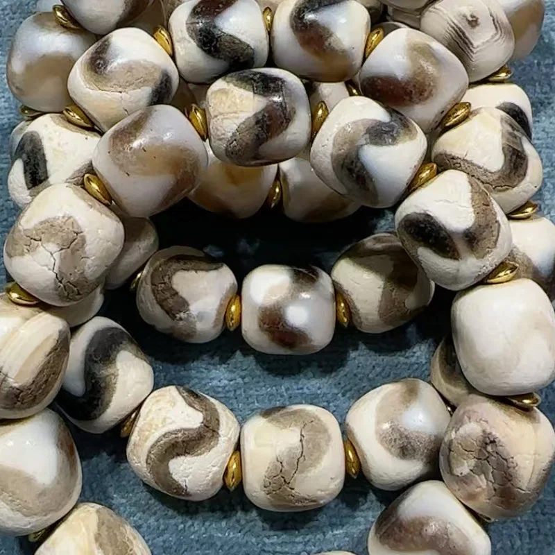 Tibetan natural authentic old mine raw agate, calcified underground tiger tooth dzi bead bracelet, approximately 11mm