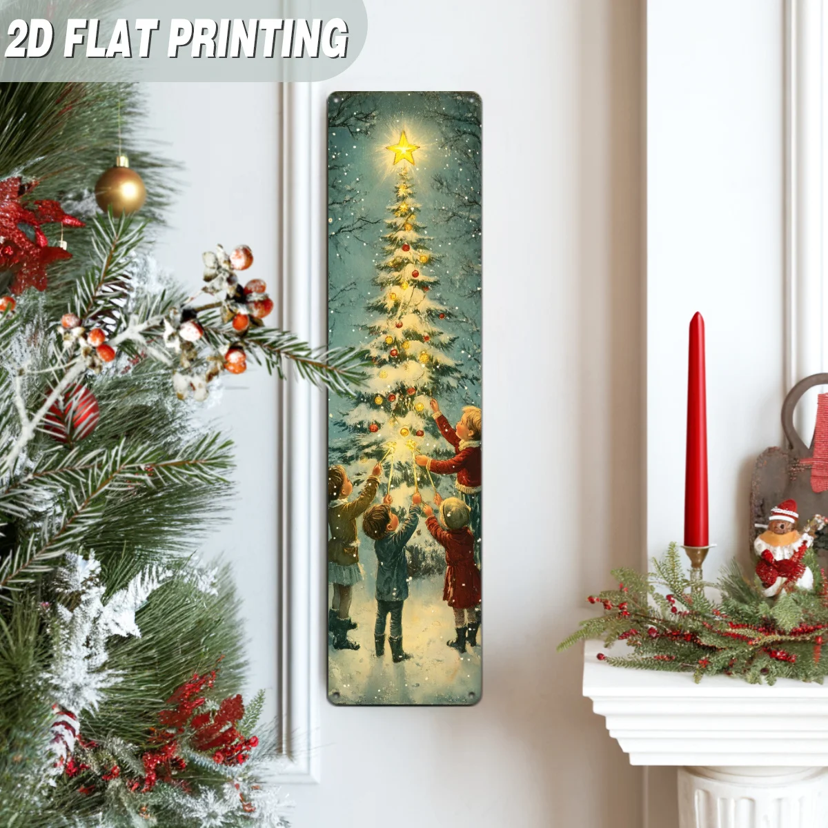 Christmas Metal Wall Decor - Snow Tree and Stars, Wrought Iron Vintage Winter Holiday Decoration, Suitable for IndoorOutdoor