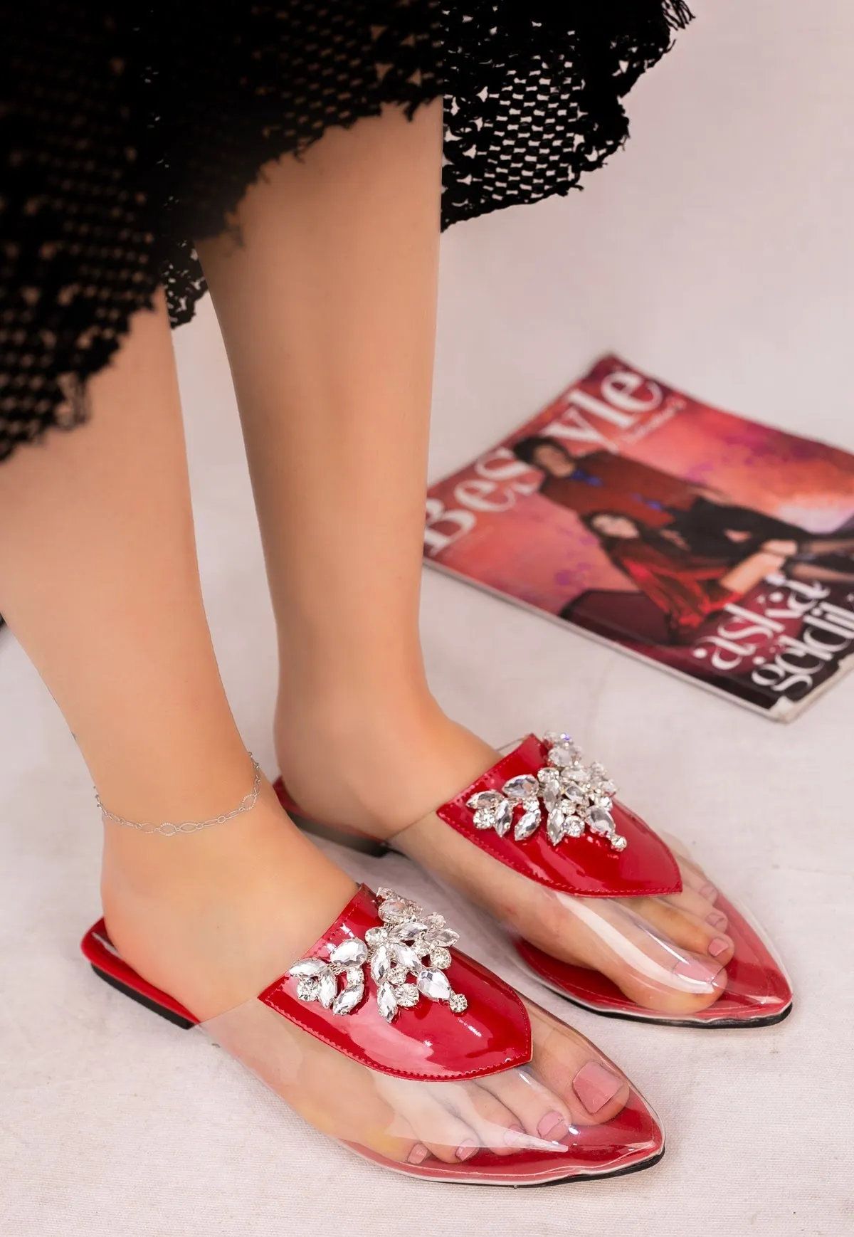 Zola Kırmızı Rugan Şeffaf deylı Terlik