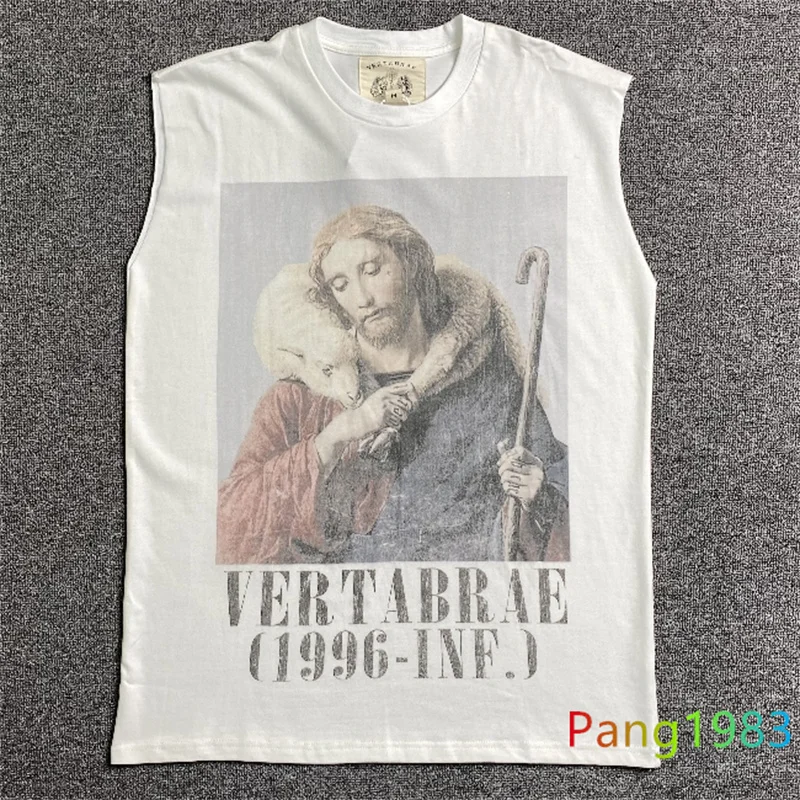 

2024ss Sleeveless Vertabrae Shepherd Tank T-shirt Men Women 1:1 High Quality Portrait Oil Painting Printing Tee