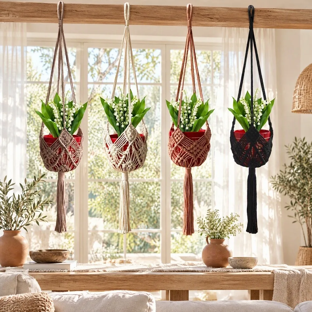 1pc Hanging Basket With Patterns Macrame Plant Hangers Indoor Macrame For Outdoor Planting Arrangements