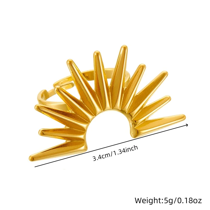 MEYRROYU 316L Stainless Steel Golden Irregular Geometric Sun  Adjustable Opening Ring For Women Classic Waterproof Jewelry Gift