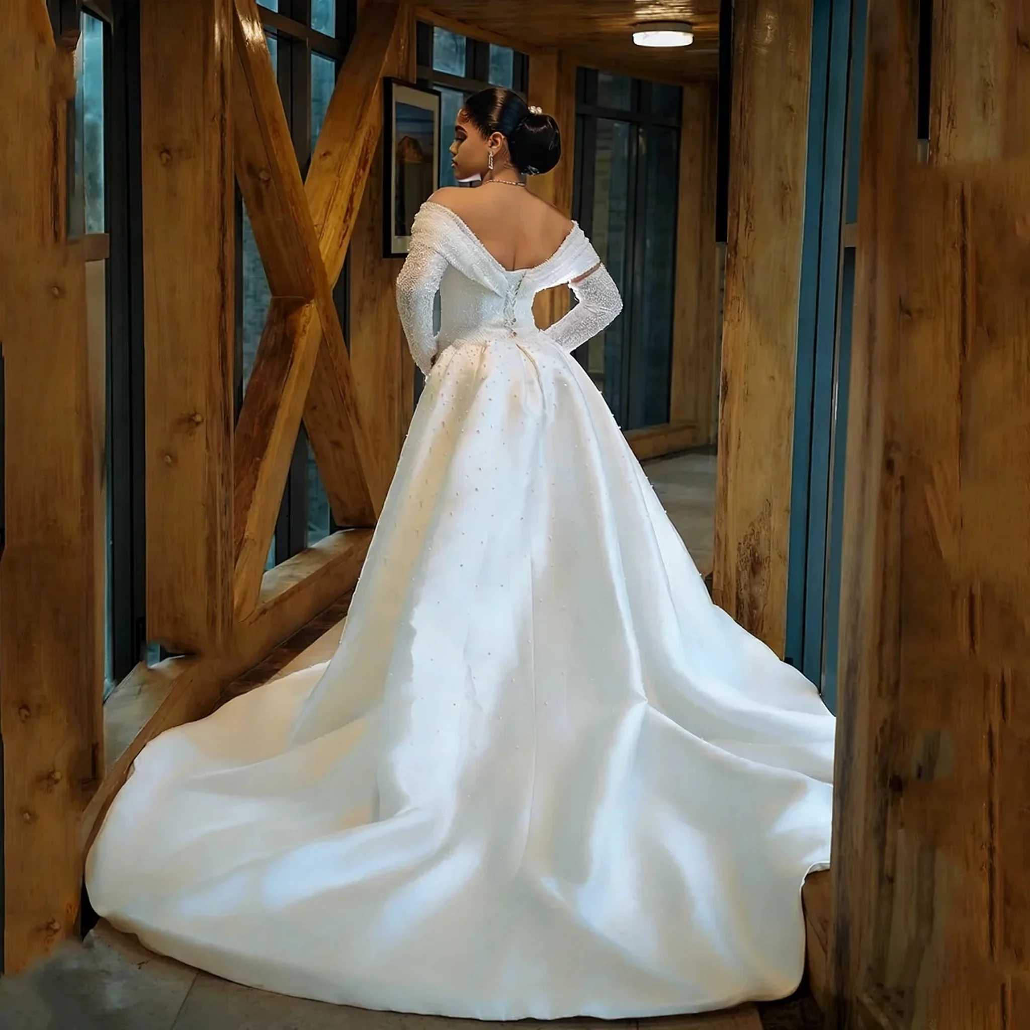 Customized Elegant Off the Shoulder Ivory Bridal Gown Mermaid Backless Detachable Train Wedding Dress Beading Vestido De Noiva
