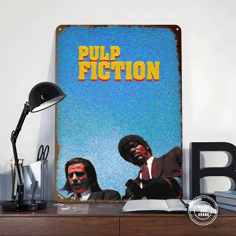 Pulp Fiction Movie Printing Poster Customized Retro Wall Art Vintage Metal Signs for Modern Home Decoration Luxury Decor Room
