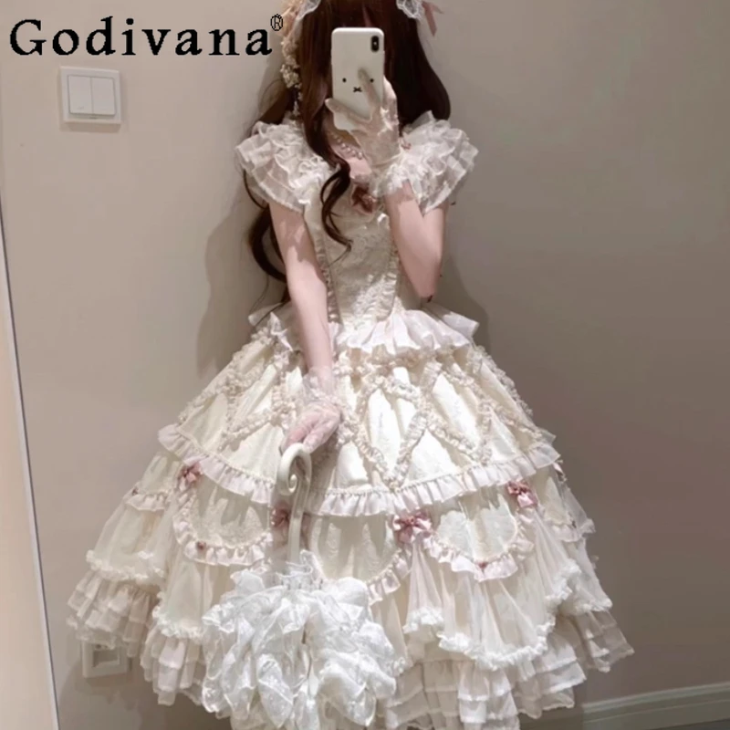 

Elegant and Noble Lolita Dress Ladies Sweet Cute Lolita Heavy Craft Princess Dress for Weddings Women's Bow Marriage Dress