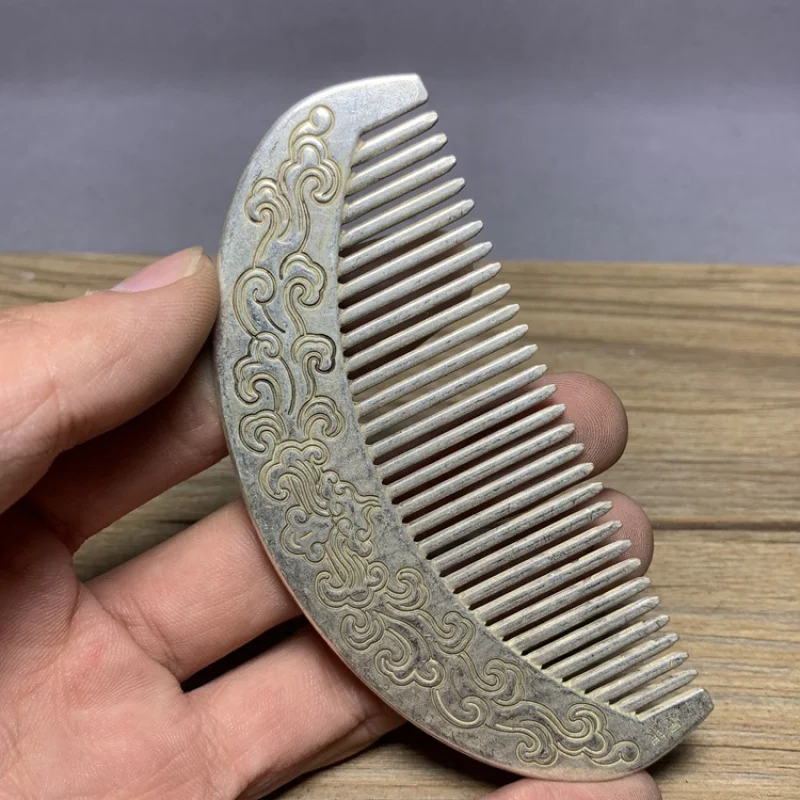 Antique Miao Silver Comb Cooperized Silver Carving Peony Comb Appliance Copper Ornaments Pocket Comb Antique Silver Plating Devi