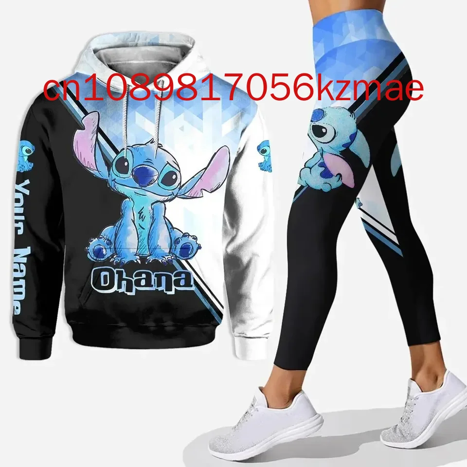 Free Custom Name Disney Stitch Hoodie And Leggings Women\'s 2024 New Hoodie Yoga Pants Sweatpants Fashion Sets