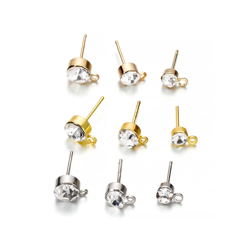 

Серьги-гвоздики с прозрачными стразами, серьги-гвоздики с петлей для поделок, аксессуары для изготовления ювелирных изделий, 50 шт./лот, 4/5/6 мм