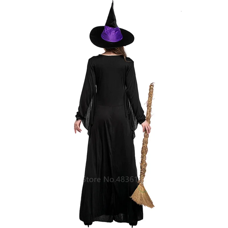 Halloween Witch Vampire Costumes for Women Adult Scary Purple Carnival Party Performance Drama Masquerade Clothing with Hat