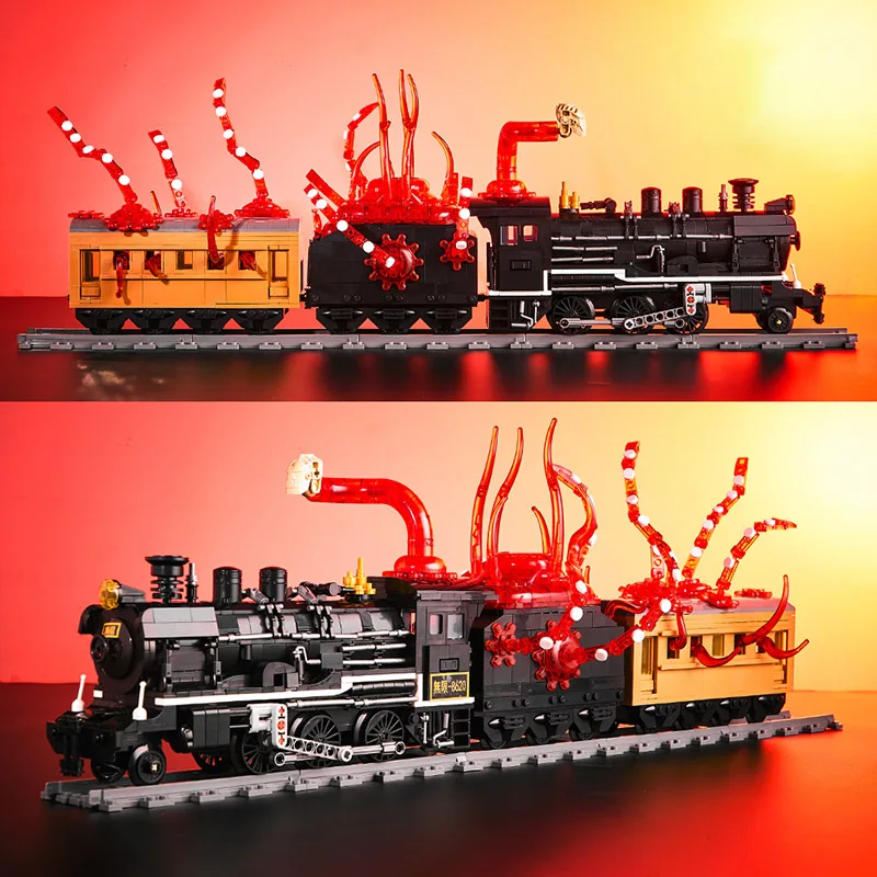 

City MOC 1760 шт. классический ретро модель парового поезда, комплект строительных блоков, сделай сам, железнодорожная дорожка, поезд монстров, кирпичи, игрушки для детей, подарки