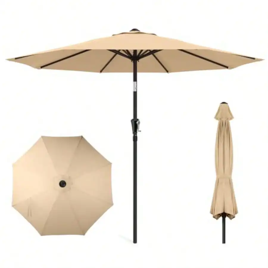 

9ft Outdoor Patio Umbrella - Market Table Pool Deck Umbrella UPF50+ UV Protection With Push Button Tilt Crank And 8 Stu