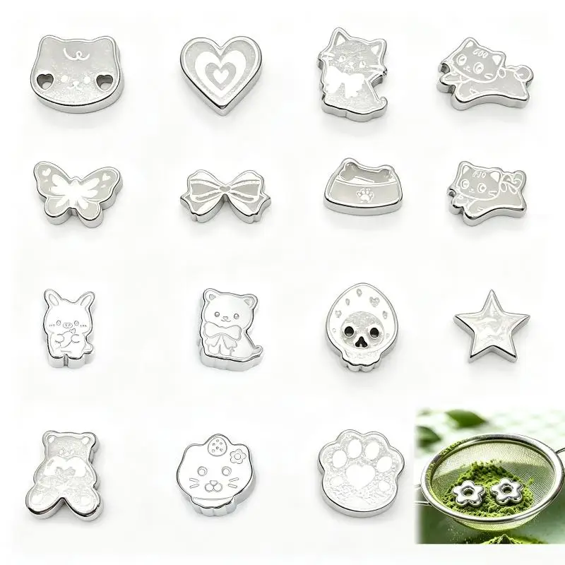 【CC】316 Stainless Steel Matcha Sieve Bead Animal Star Moon Flower Tea Art Tool Portable Baking Tool Kitchen Utensils