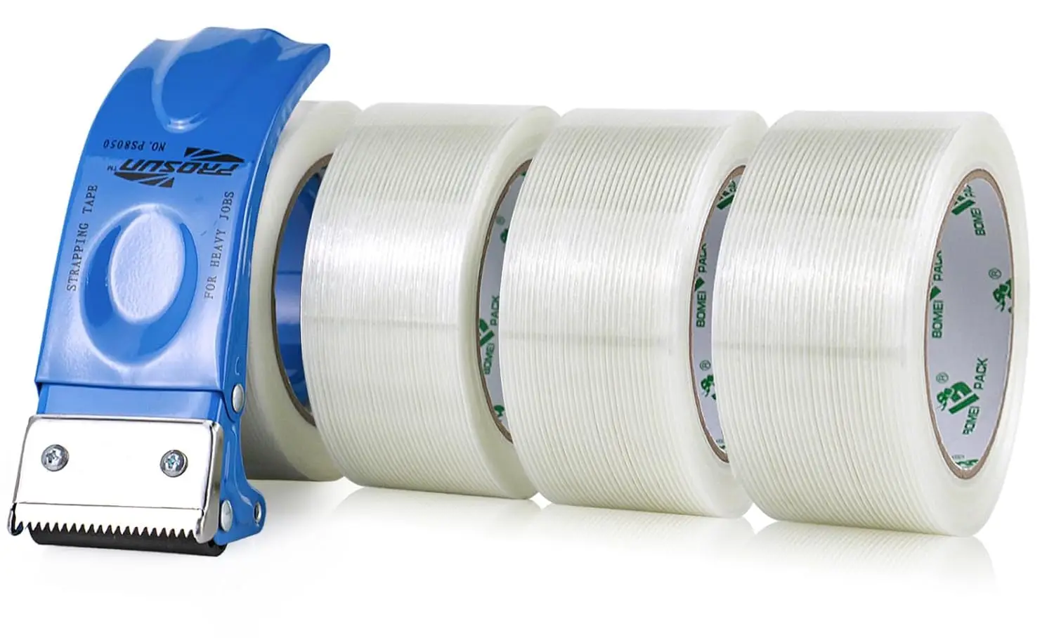 

Strapping Tape 2Inch with Dispenser, Heavy Duty Fiberglass Reinforced Packing Tape with String for Moving and Shipping,