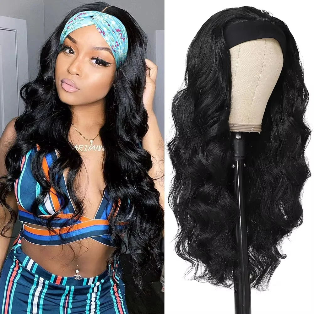 

26 Inch Body Wave Headband Wig Human Hair Wigs For Black Women Brazilian Full Machine Made Natural Color Wigs 180% Density