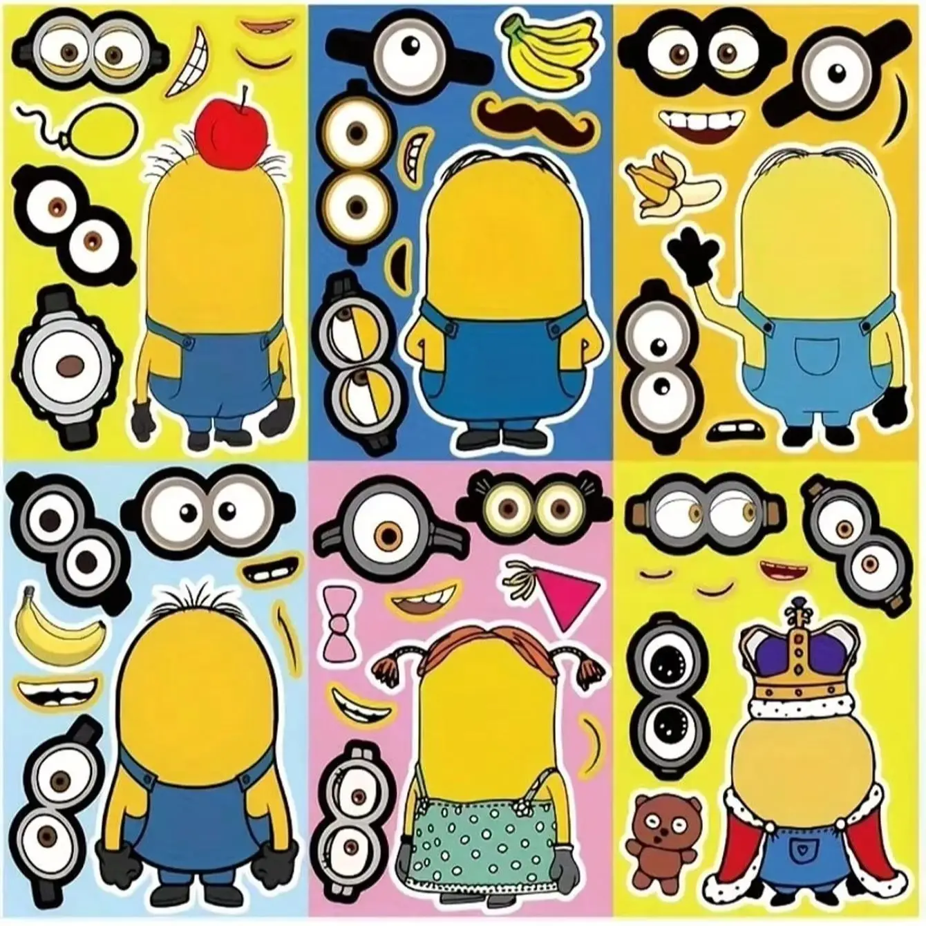 6Pcs Minions Themed Stickers, Suitable for Parties, Sealing Labels, DIY Crafts, Suitable for Computers, Suitcases, Tables, Notebooks