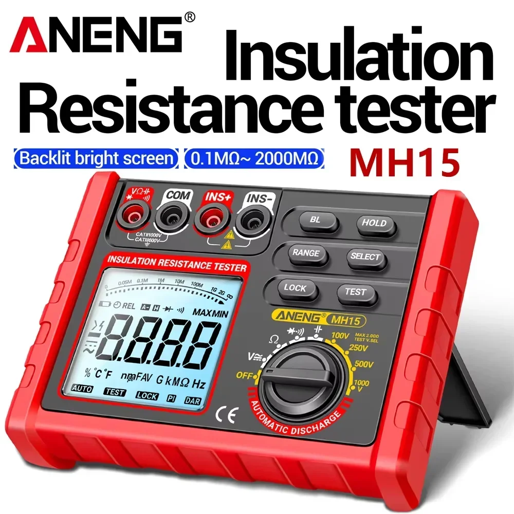 Aneng mh15 testador de resistência à terra de isolamento medidor digital descarga automática ac dc testador de tensão lcd megôhmetro voltímetro