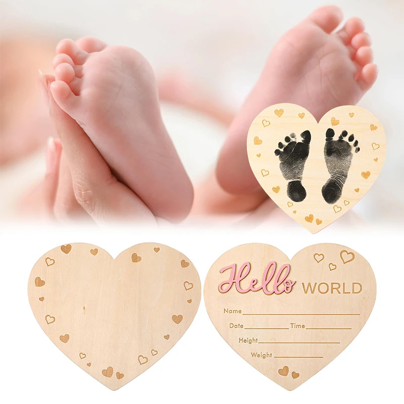 

Baby Announcement "Hello World" Heart Shaped Wooden Sign, Newborn Birth Reveal, including a Pen and Pad