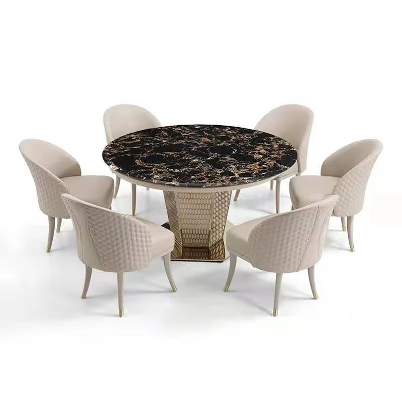 

hj Luxury Design Royal Classic Cafe Marble Dining Table Sets Furniture Marble Sintered Dining Room Table Chairs and Table%