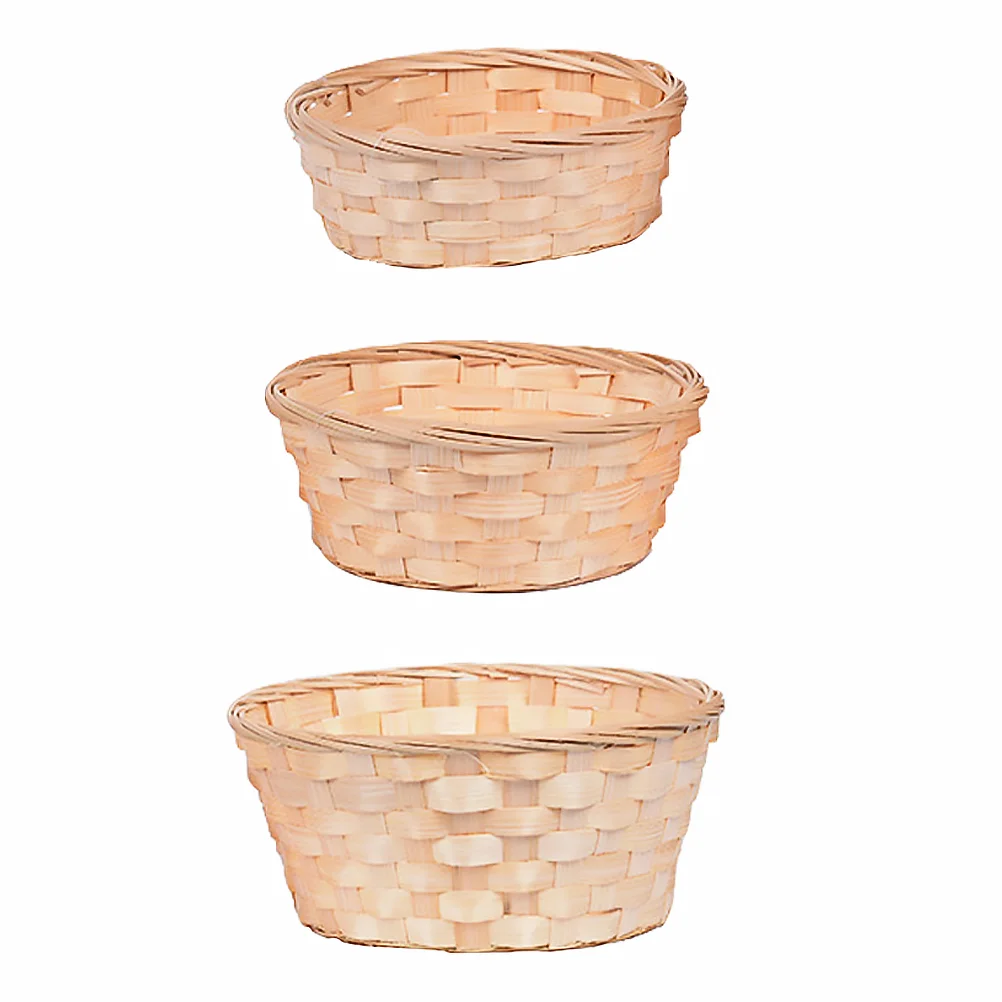 3 Pcs Woven Basket Bamboo Storage Knitting Flower Pots Vegetable Fruit Baskets Food Indoor