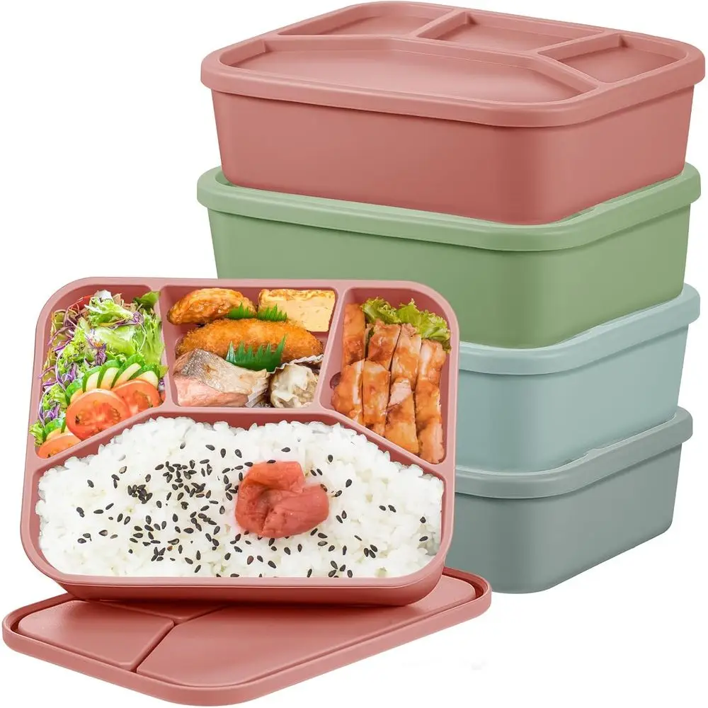 

Reusable Silicone Bento Lunch Box with Leak-Proof Design for Adults - 4-Piece Set in Classic Colors