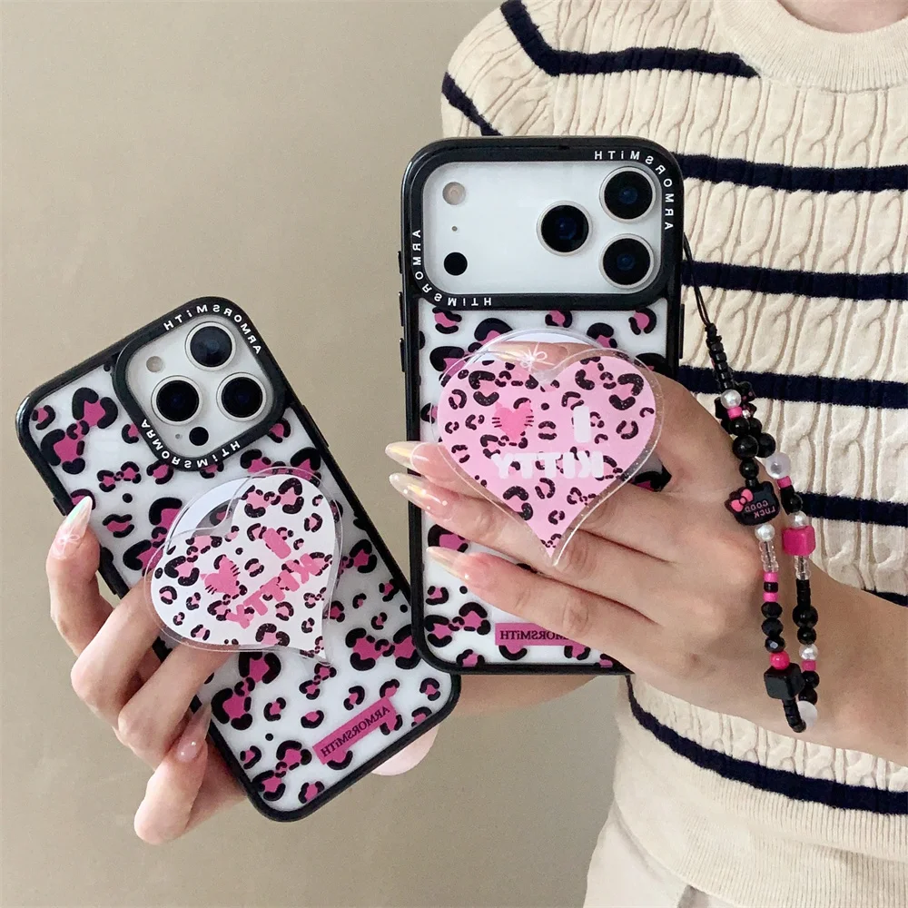 

Korean INS Fashion glitter leopard print magnetic holder phone case for iPhone 16 Pro 13 12 11 14 15 17 Pro Max cover cute Funda