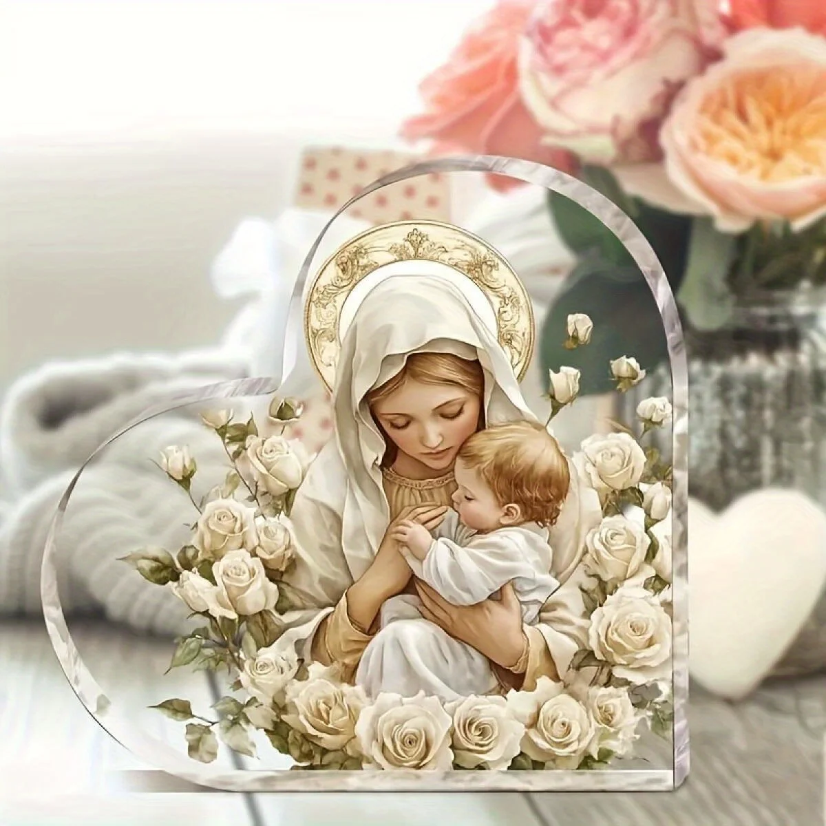 CIFBUY Acrylic Plaque 2D Flat Virgin Mary Design Desktop Decor Religious Home Office Ornament Gift For Family Friends