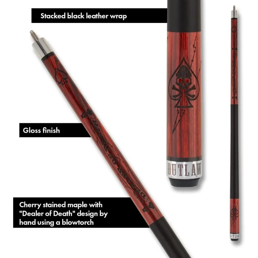 OUTLAW OL53 عصا حمام السباحة الكرز للاستخدام الاحترافي والمنزلي - عمود القيقب الملون الكرز مع تاجر جمجمة الموت وعظم الصليب