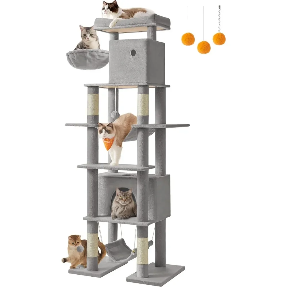 

Cat Tree, 79.1 Inch Tall Cat Tower for Indoor Cats, Multi-Level Large Cat Condo with 4 Scratching Posts, 2 Hammocks, a Perch, 2