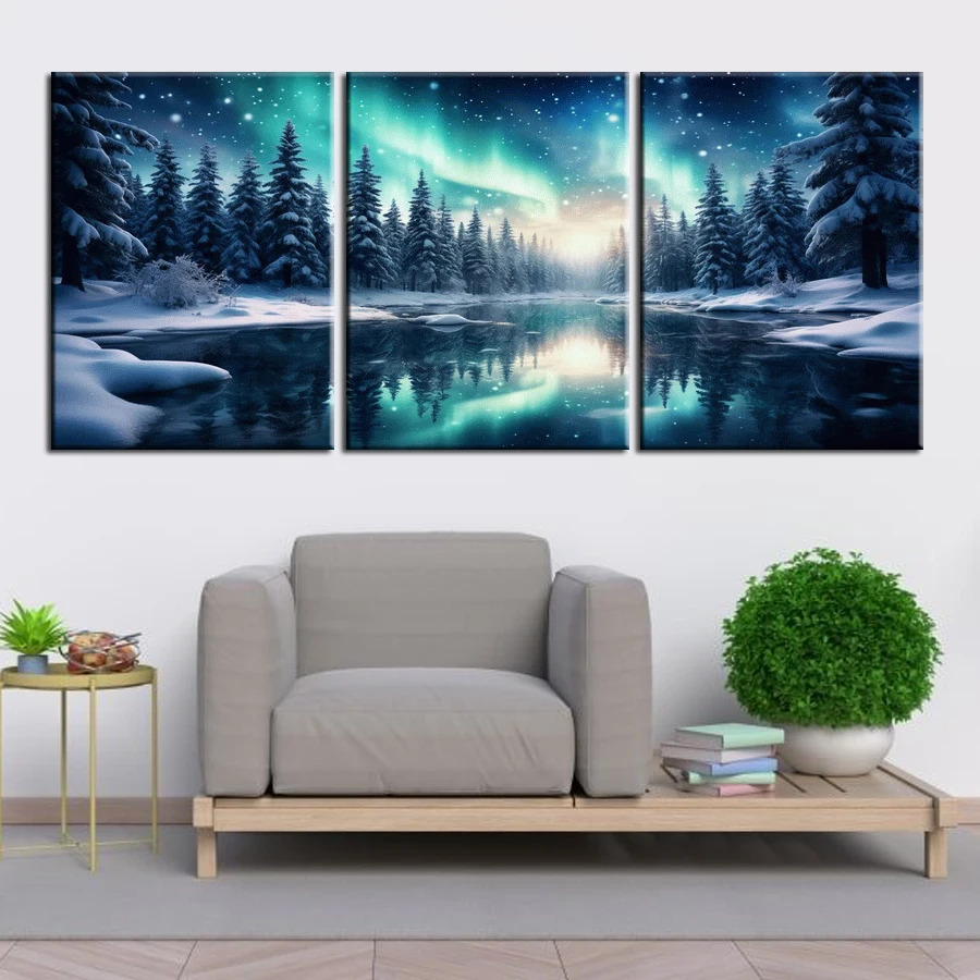 Arctic Forest Landscape Lake Picture Diy Diamond Art Painting Triptych Scenery Full Drill Mosaic Embroidery Kits 3 Pieces/Set