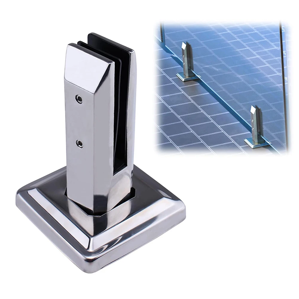 1Pack Brushed Glass Railing Spigot Clamp Rectangle Stainless Steel Polish Bracket for Glass Thickness 5/16''-7/16''(8mm-13mm)