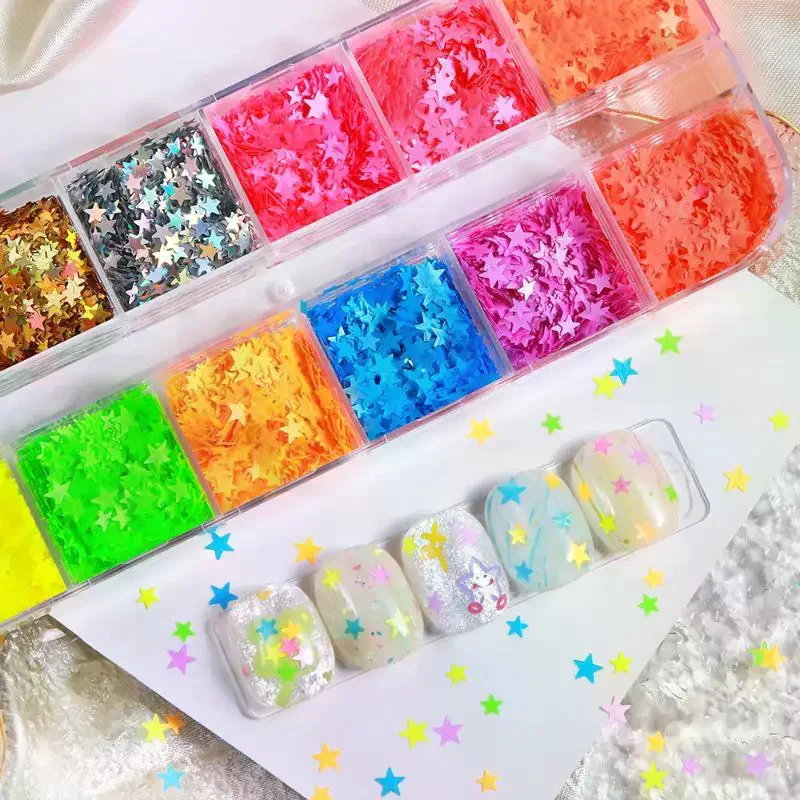 12 Grids Y2K Mini Star Nail Sequins Nail Flakes Accessories Manicure Decor