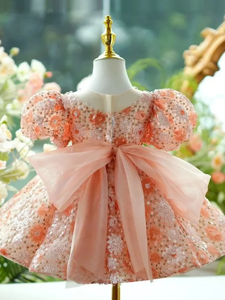 New Children's Catwalk Sequins Evening Gown Host Piano Performance Wedding Birthday Party Flower Girl Dresses A4197 Vestidos