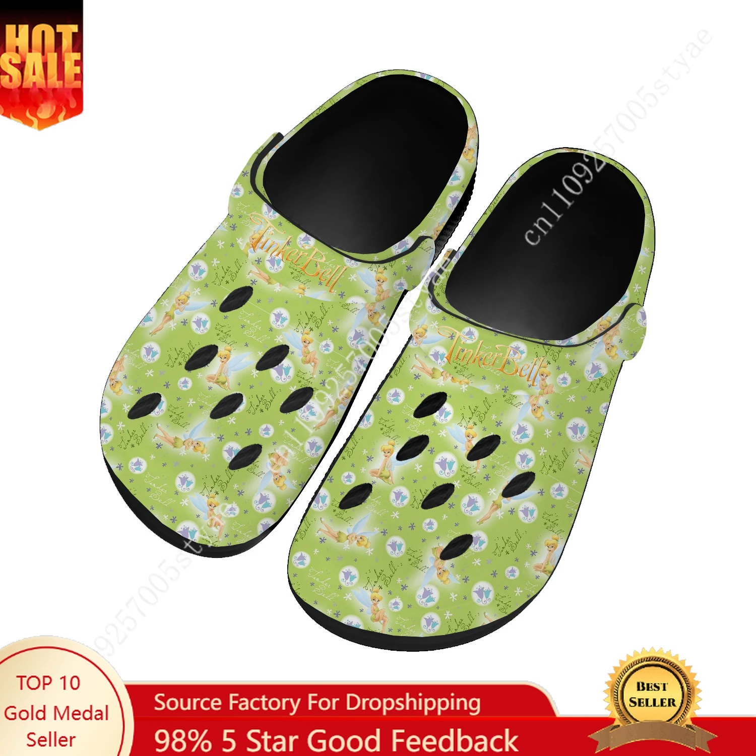 

Disney Tinker Bell Water Shoes Mens Womens High Quality Fashion Home Garden Clogs Custom Sandals Beach Breathable Hole Slippers