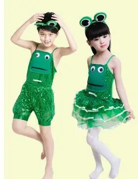 1pcs/lot children modern dance frog costume girl boy performace sequin dress frog clothing