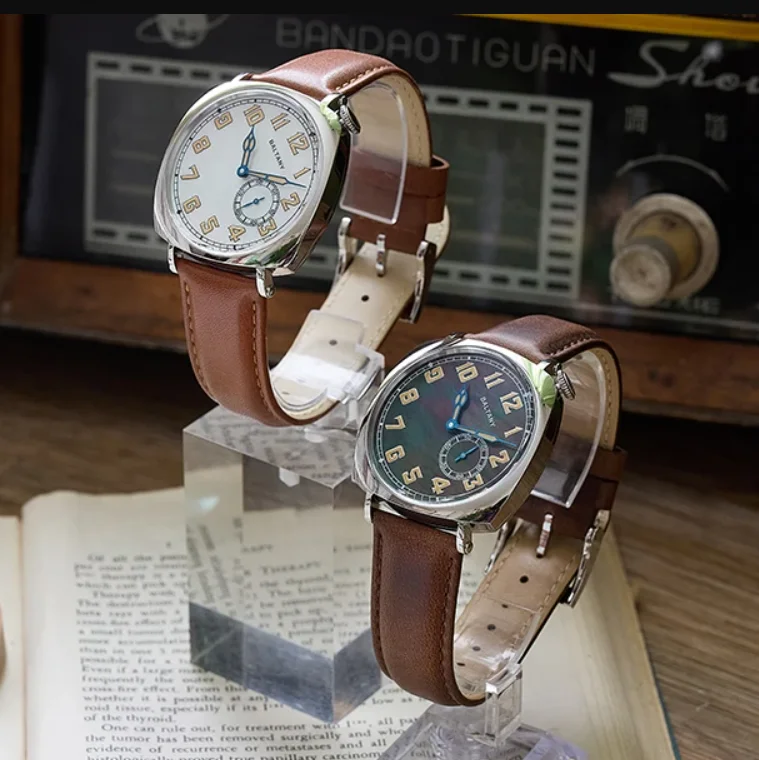 ساعة Baltany للرجال أوتوماتيكية بمينا مائل 38 ملم ‌   ساعة يد ميكانيكية مربعة 5ATM مرآة ياقوت مقاومة للماء ST1701 ST1700