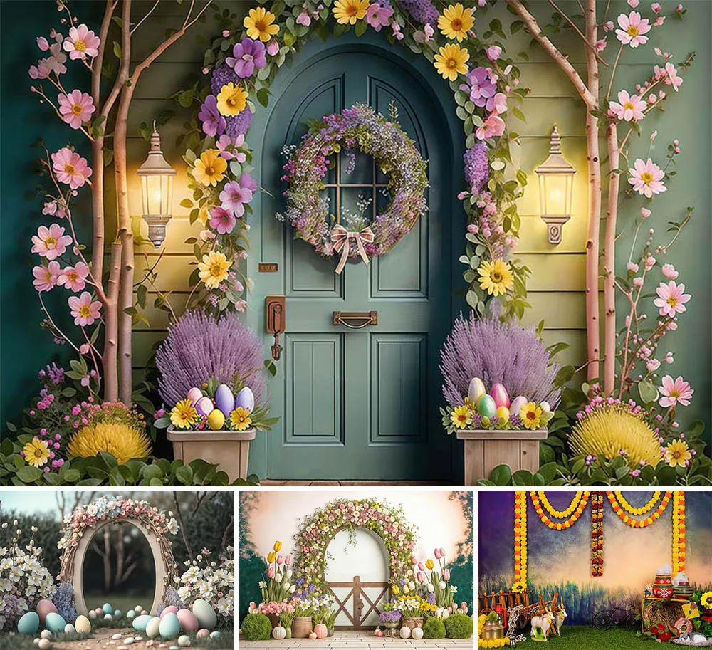 

Mehofond Spring Easter Photography Backdrops Adult Portraits Newborn Shower Natural Flower Eggs Rabbit Decor Photo Background