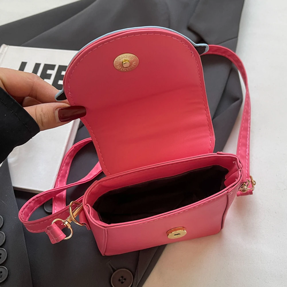 Women Mini Crossbody Bag PU Leather Smile Face Coin Purse Contrast Color Fashion Satchel Bag Girls Outdoor Bag