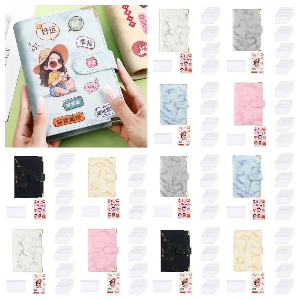 漫画ステッカー定規、a6現金予算元帳、ルーズリーフノートブック、色付き粘着ラベル、ジッパー付きポケット、puレザーフォルダー