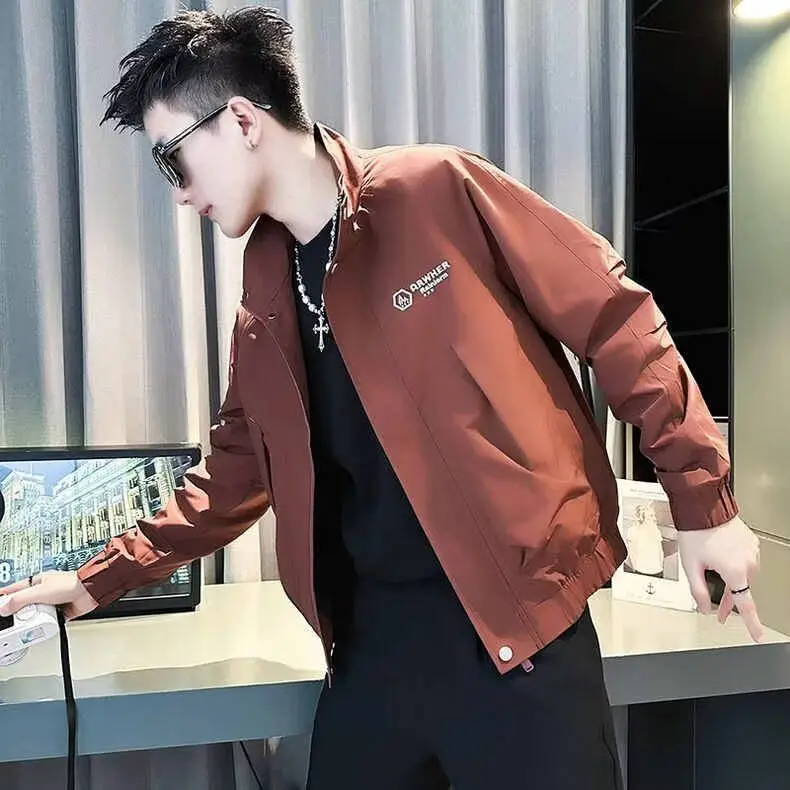 

Hong Kong Sle Men's Stand Collar Jaet Workwear Zipper Printed proof Winter Outerwear Polyester Casual Coat