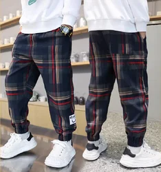 Boys Casual Plaid Pants Spring Autumn Girls Drawstring Kids Trend Trousers Fashion Teen Sport Thin Pants 4-12 Years