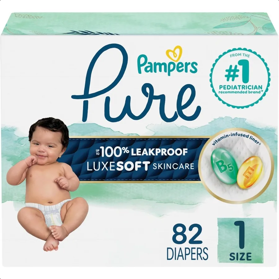 

Pampers Pure Protection Baby Diapers Size 1 814 lbs 82 Count Up to 100 Leakproof Premium Plantbased Skin Protection Hypoallerge