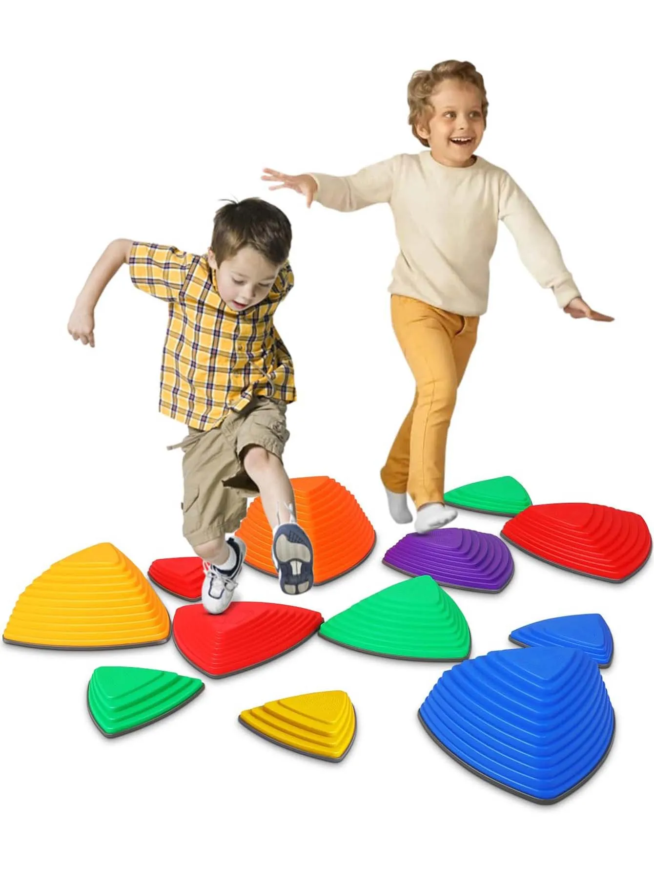 12 PCS Rainbow Color Stepping Stones Non-Slip Balance Stones Toys Indoor And Outdoor Play Equipment For Kids Improving Coordinat