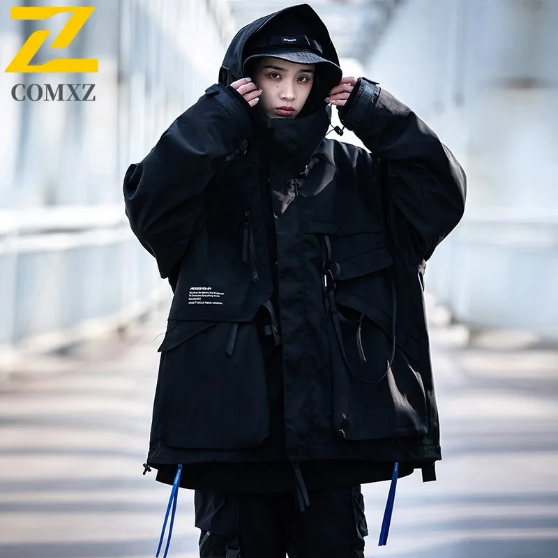 

COMXZ Men Jackets 2025 New Letter Design Hooded Comfortable Camping Casual Climbing Trench Coat Outdoor Loose Windbreaker Jacket