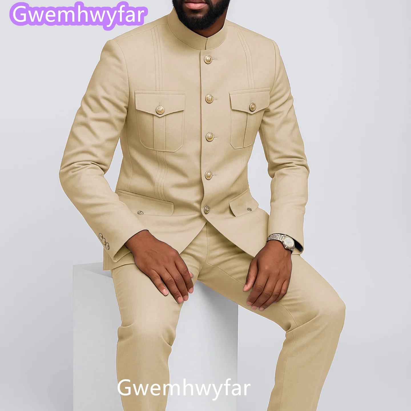Gwenhwyfar السماء الزرقاء الرجال الدعاوى الصيف قصيرة الأكمام دعوى زر واحد الوقوف التلبيب سليم صالح حفلة موسيقية شارع العليا اليومية رجل غير رسمي مجموعة