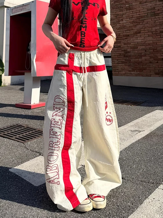 

Cross Print Paratrooper Pants Women's Summer New Loose Jazz Dance Wide Leg Pants High Waist Trousers Casual Asymmetrical