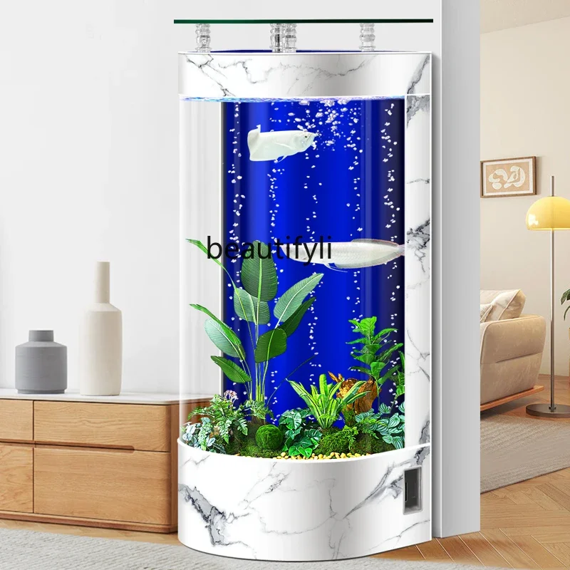 E153 New fish tank living room household floor tank household aquarium ecological semi-round fish tank free of water change