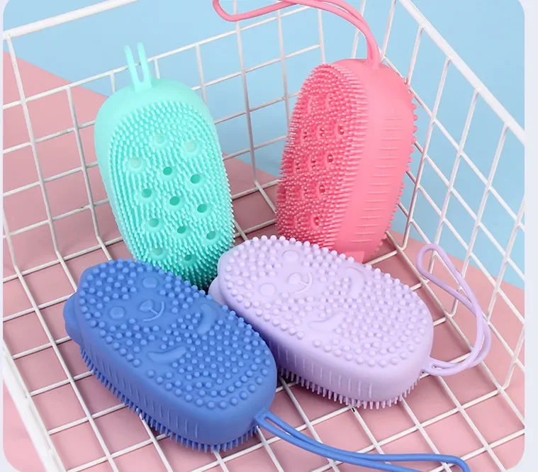 Double-sided Soft Silicone Bath Brushes Massage Scrub Gloves Body Brush for Cellulite Multi Function Baby Bathing Tools